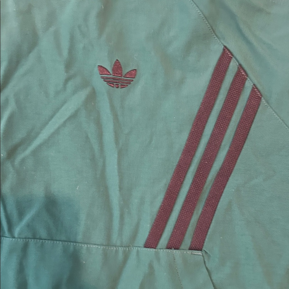 adidas Dark Green Windbreaker Jacket with Black Stripe Accents - Picture 2 of 6